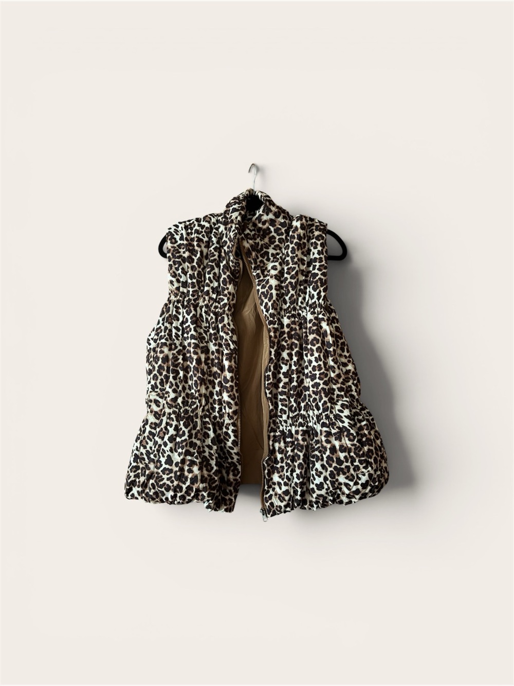 Leopard Print Quilted Puffer Vest - Brown/Black